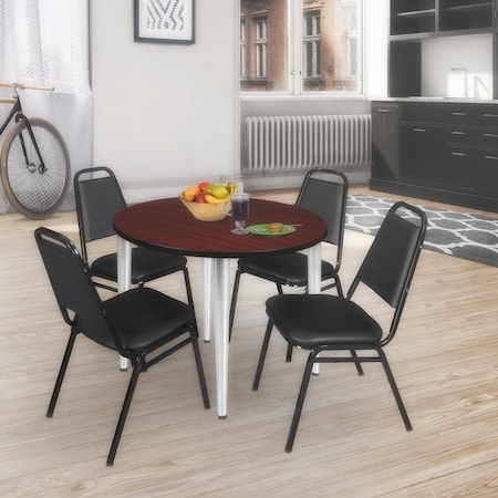 Regency Kahlo Round Table & Chair Sets, 48 W, 48 L, 29 H, Wood, Metal, Vinyl Top, Mahogany TPL48RNDMHCM29BK